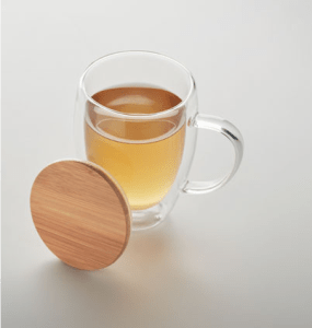 Mug en verre double paroi et couvercle en bambou a graver - 250 ml